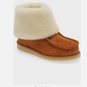 Chloe Jessie Tan Suede Ankle Boots with Cream Shearling